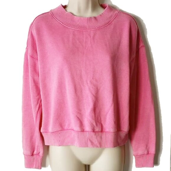 Aerie Oversized Crop Crewneck Sweatshirt S Pink Distressed Acid-Washed - Picture 1 of 7